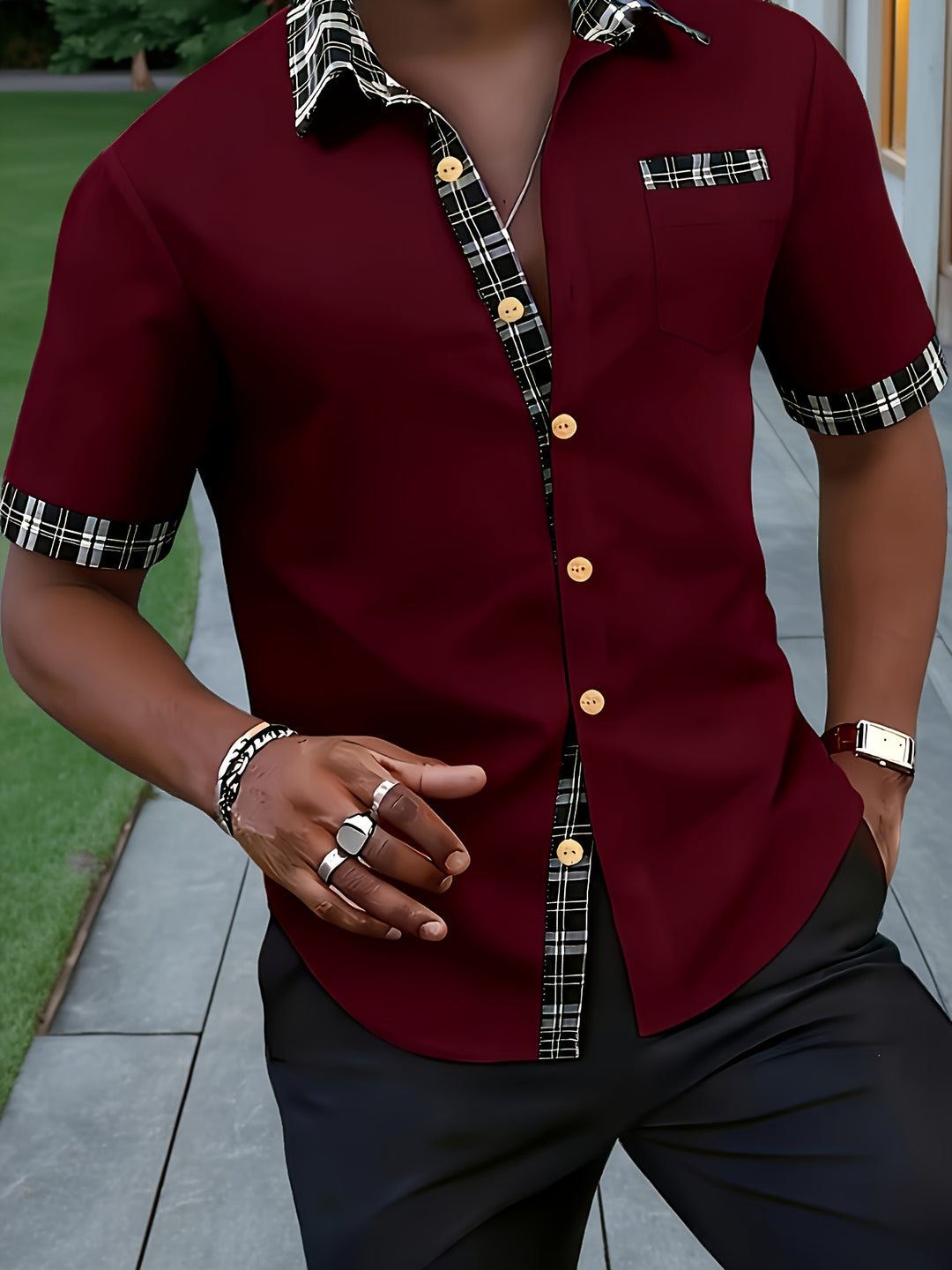Fletcher | Men's Plaid Trim Short Sleeve Shirt