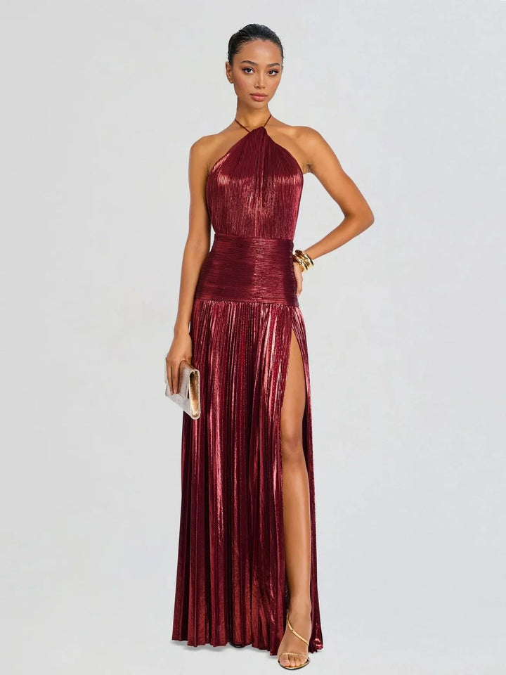 Miranda | Pleated Halter Maxi Dress