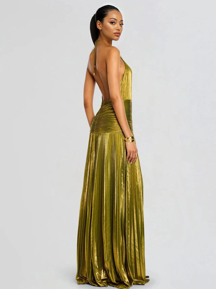 Miranda | Pleated Halter Maxi Dress