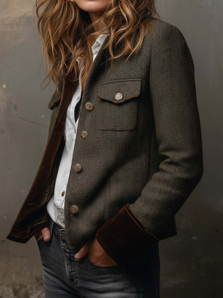 Agnes | Herringbone Contrast-Trim Blazer