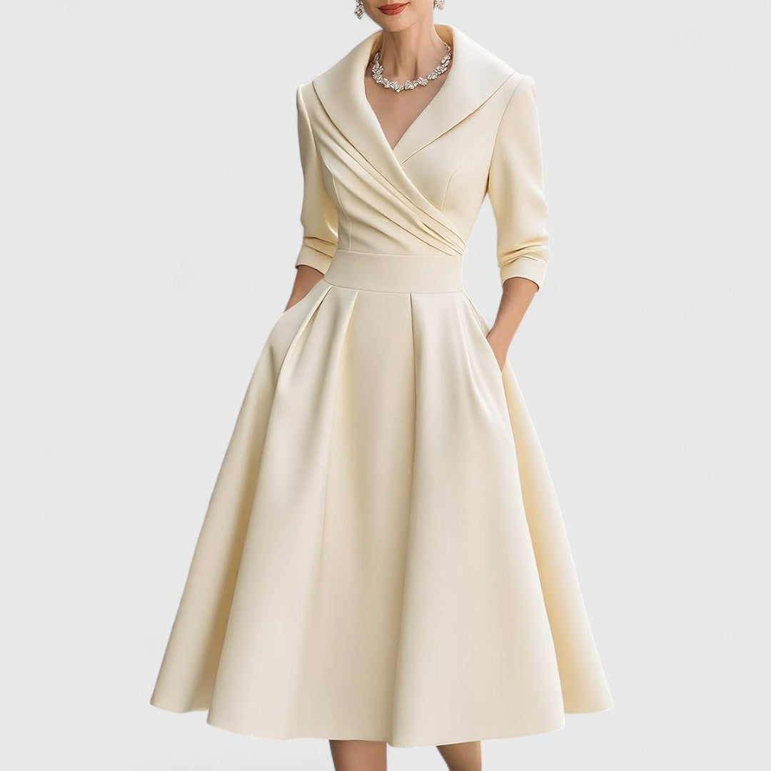 Lavinia | Pleated Collared Midi Dress