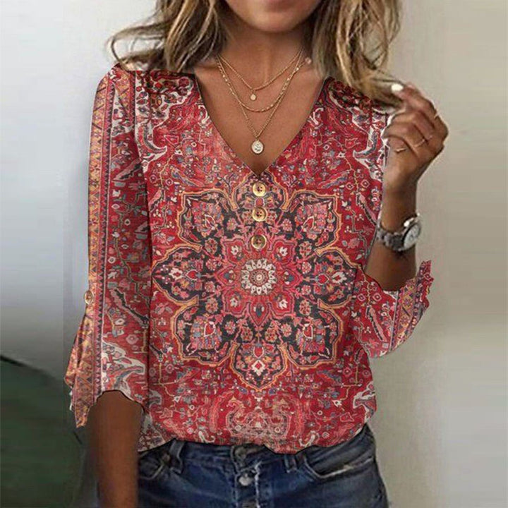 Loretta | Bohemian Print V-Neck Top