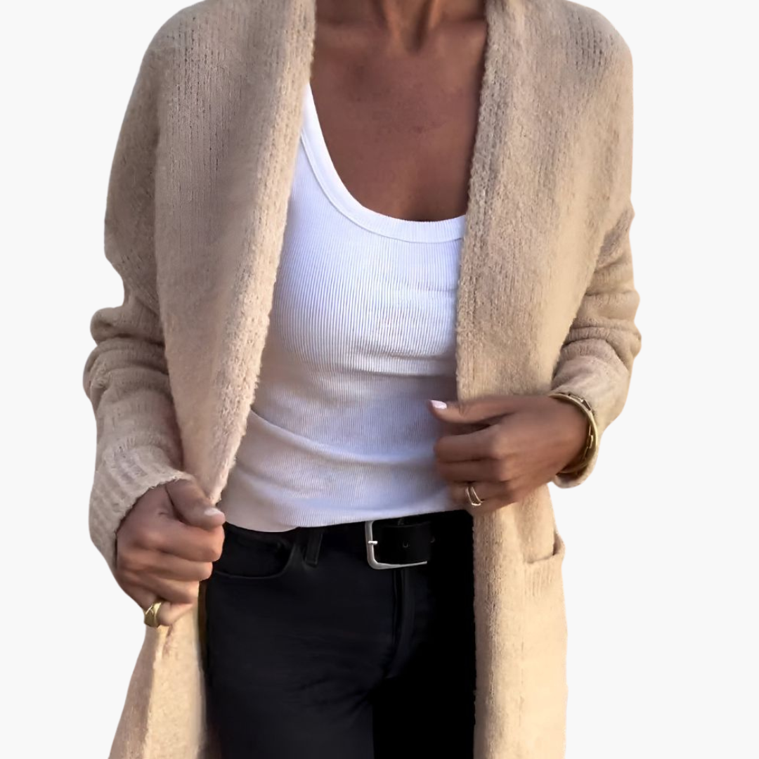 Renata | Long Open-Front Pocketed Cardigan
