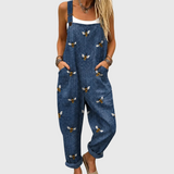 Denim Blue Bee Print Overalls