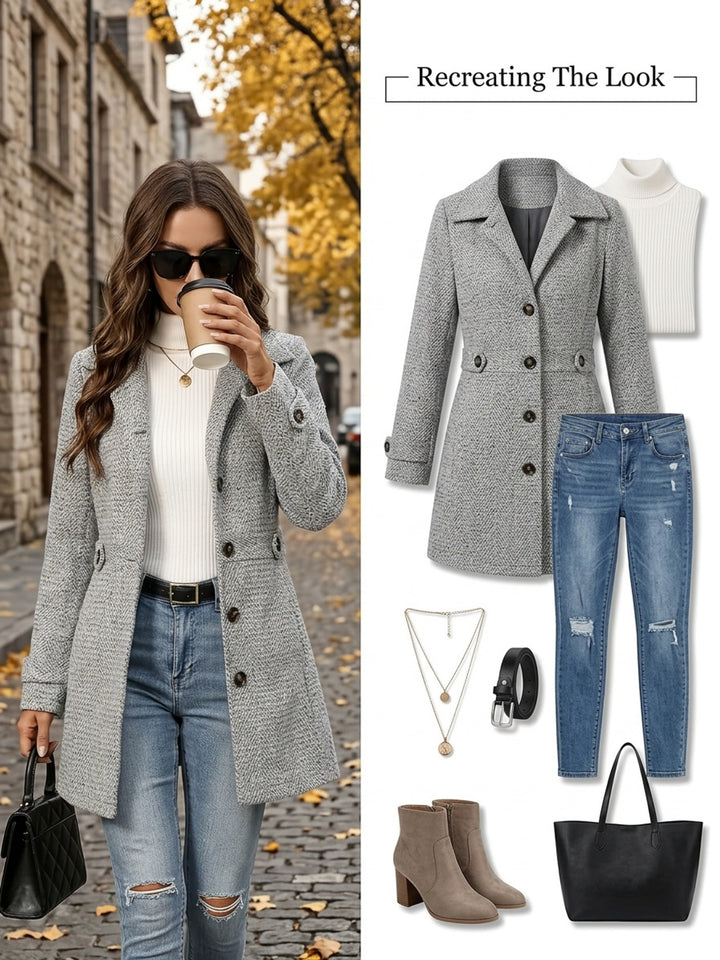 Rosamund | Waist-Defining Herringbone Coat