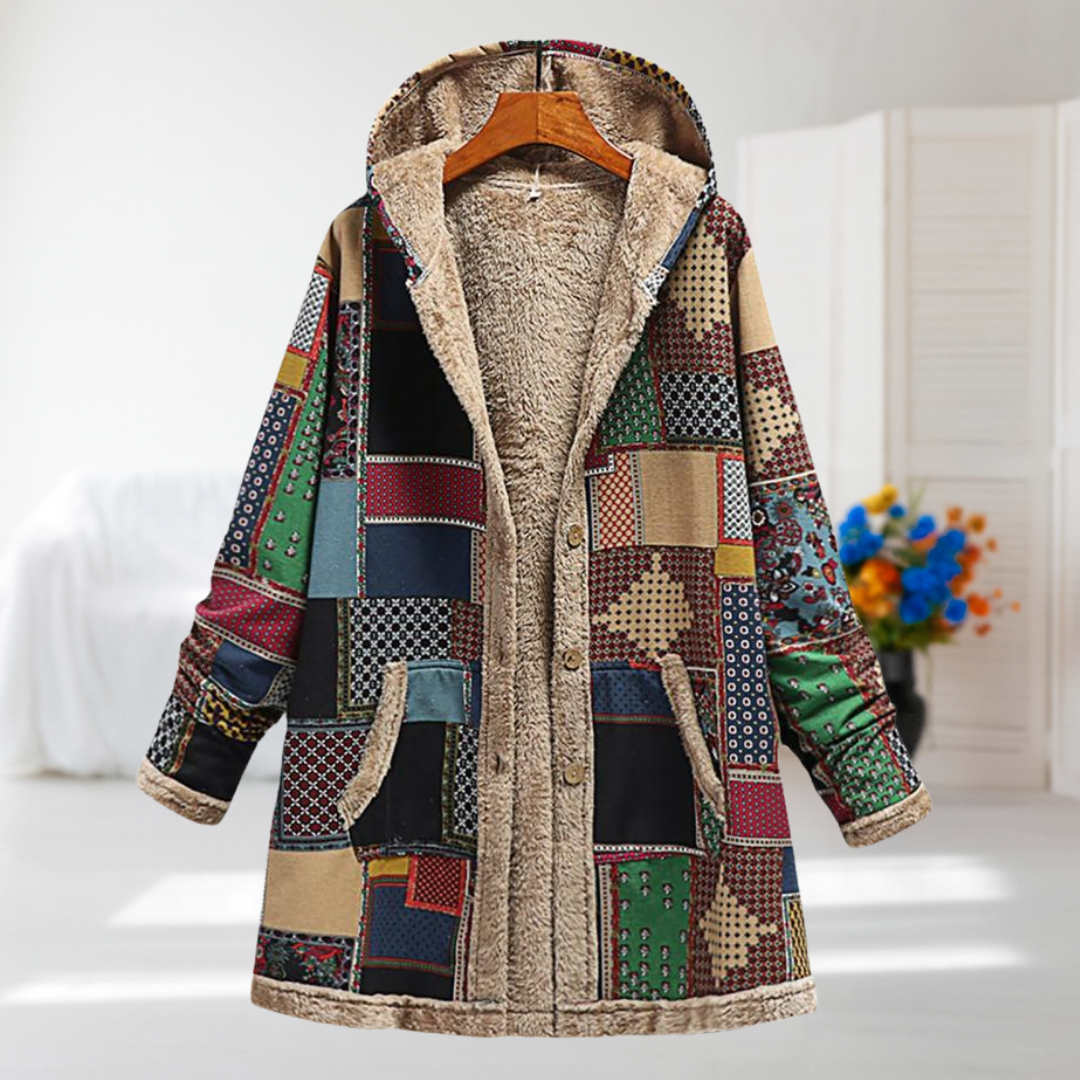 Adelaide | Cozy Hooded Patchwork Coat