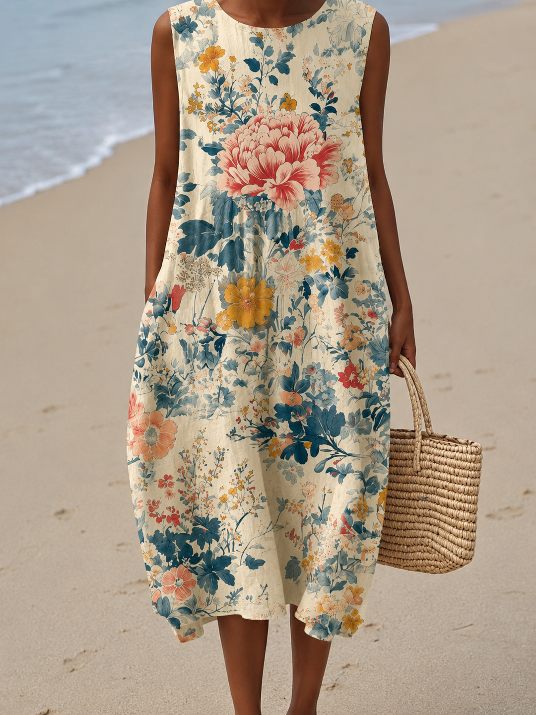 Anouk | Blossom-Print Sleeveless Midi Dress