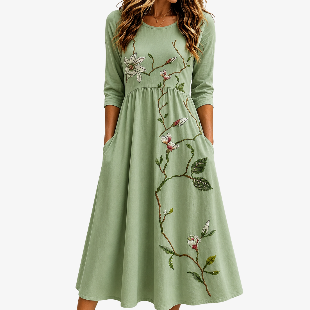 Maren | Embroidered Floral Midi Dress