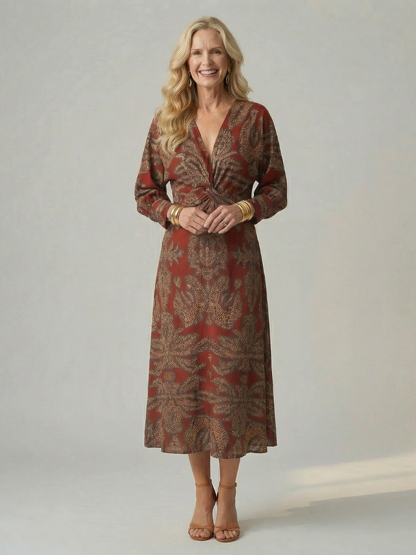 Corinna | Twist-Front Wrap Midi Dress