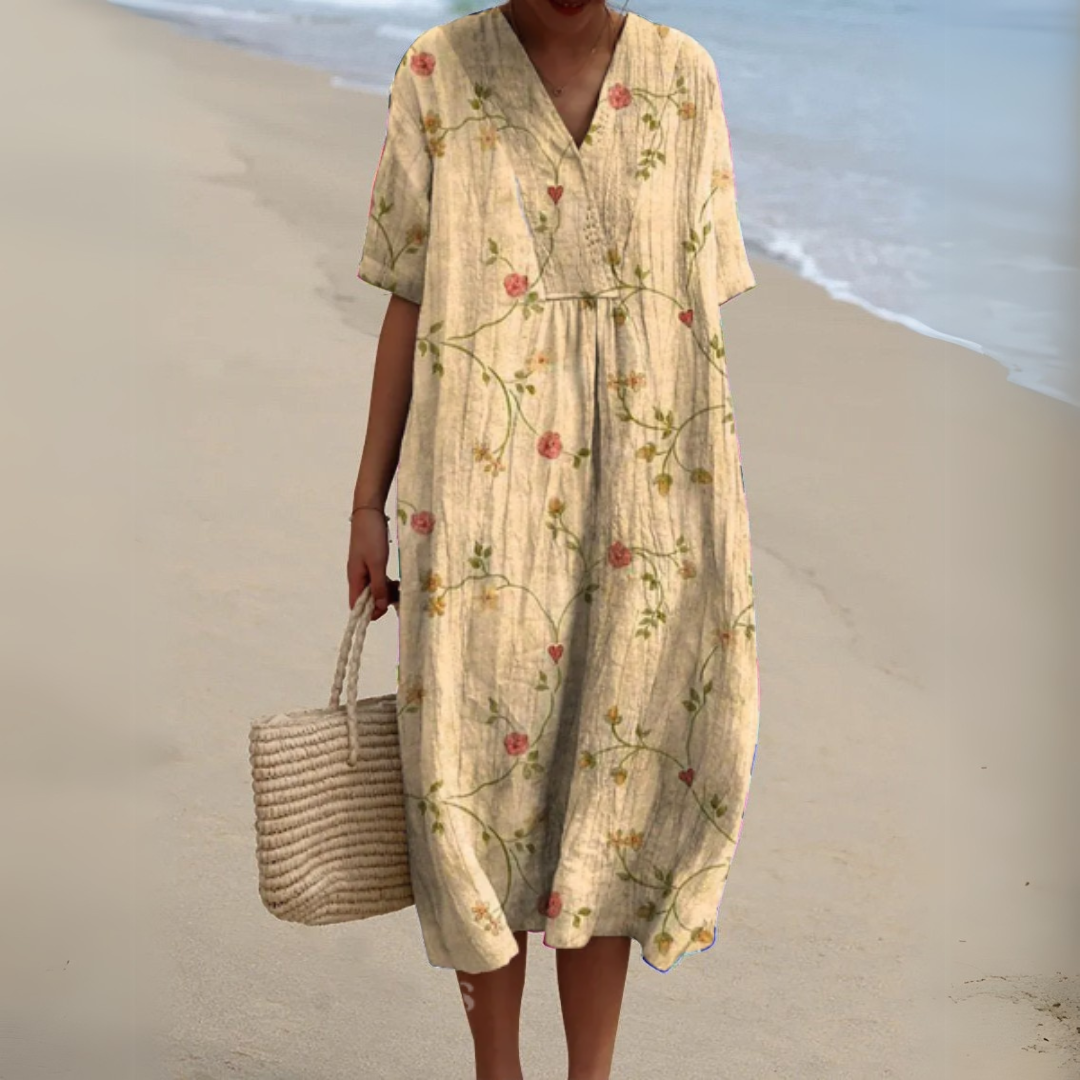 Adele | Painterly Floral V-Neck Dress