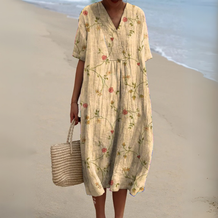 Adele | Painterly Floral V-Neck Dress