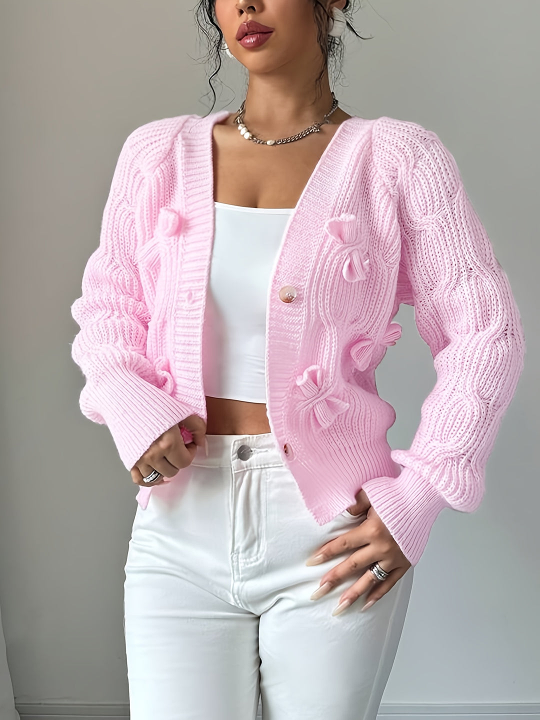 Evangeline | Bow-Detail Knit Cardigan