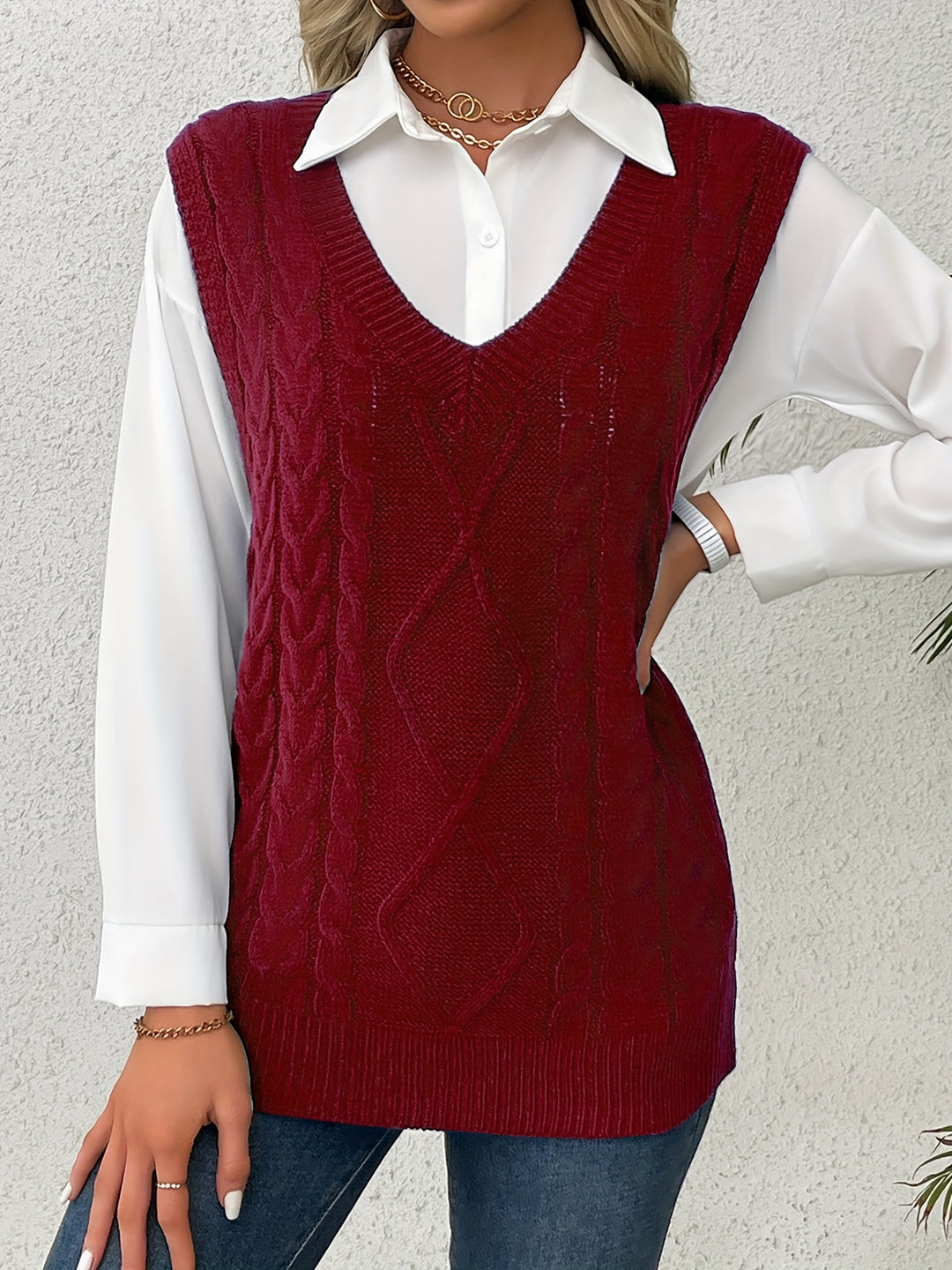 Cambria | Cable-Knit V-Neck Sweater Vest
