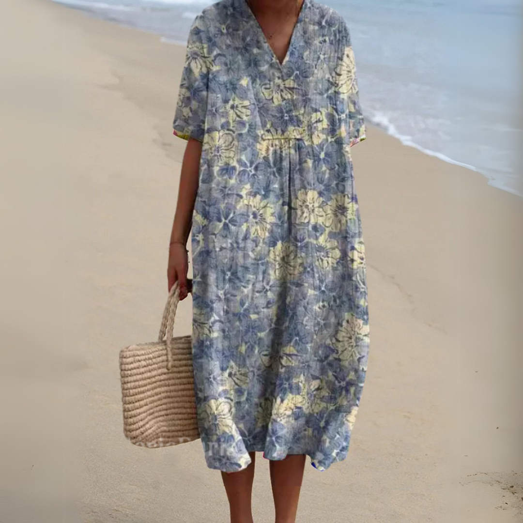 Adele | Painterly Floral V-Neck Dress
