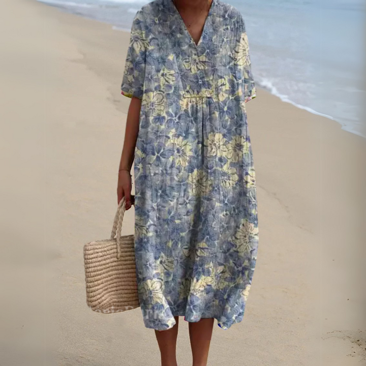 Adele | Painterly Floral V-Neck Dress