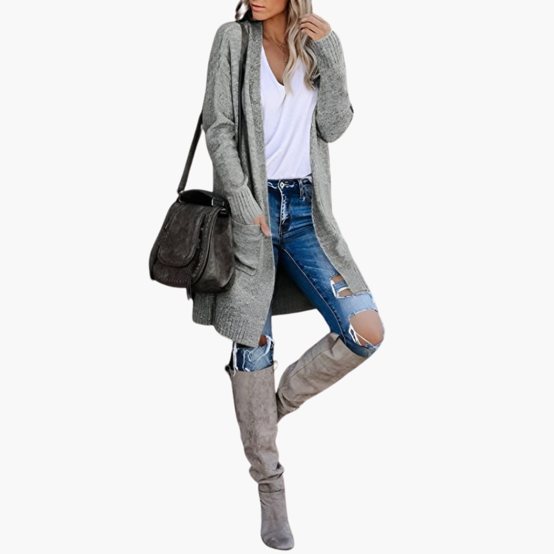 Renata | Long Open-Front Pocketed Cardigan