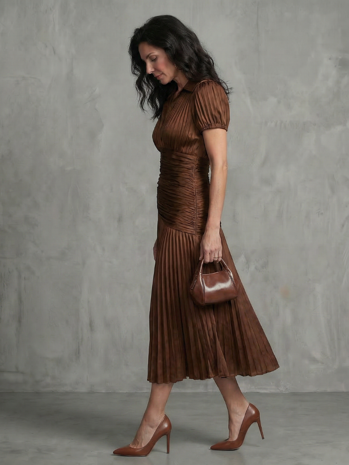 Marleigh | Pleated Pinstripe Midi Dress