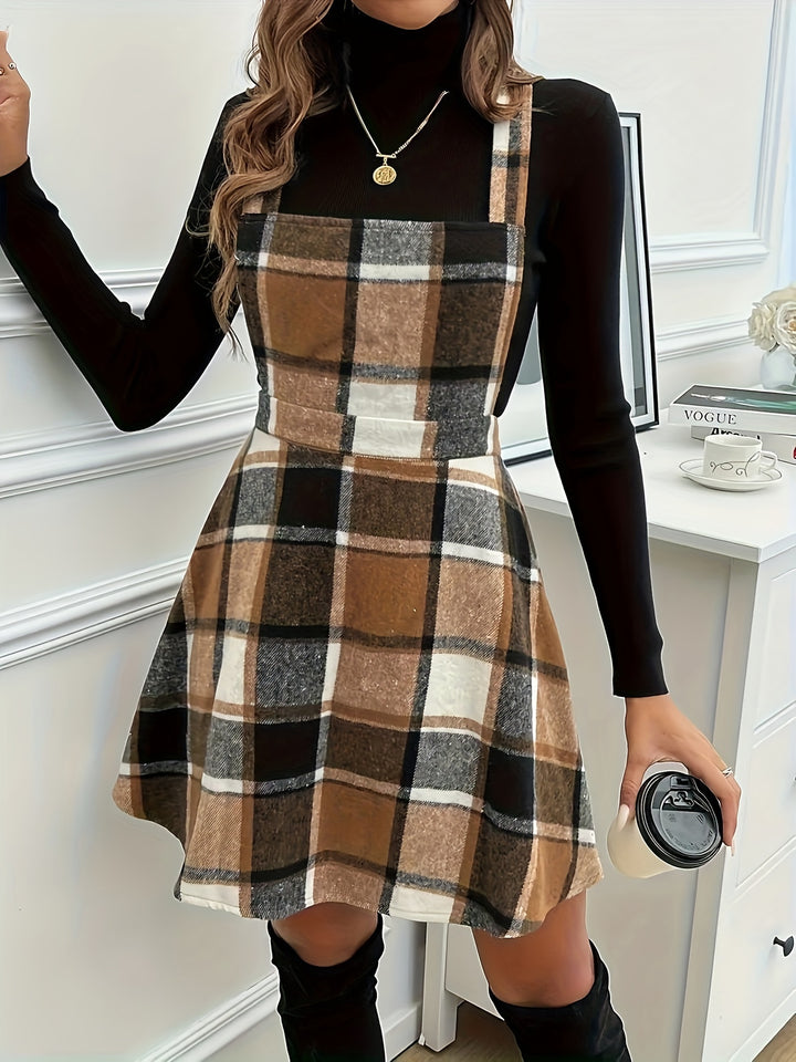 Estelle | Checkered A-Line Pinafore Dress