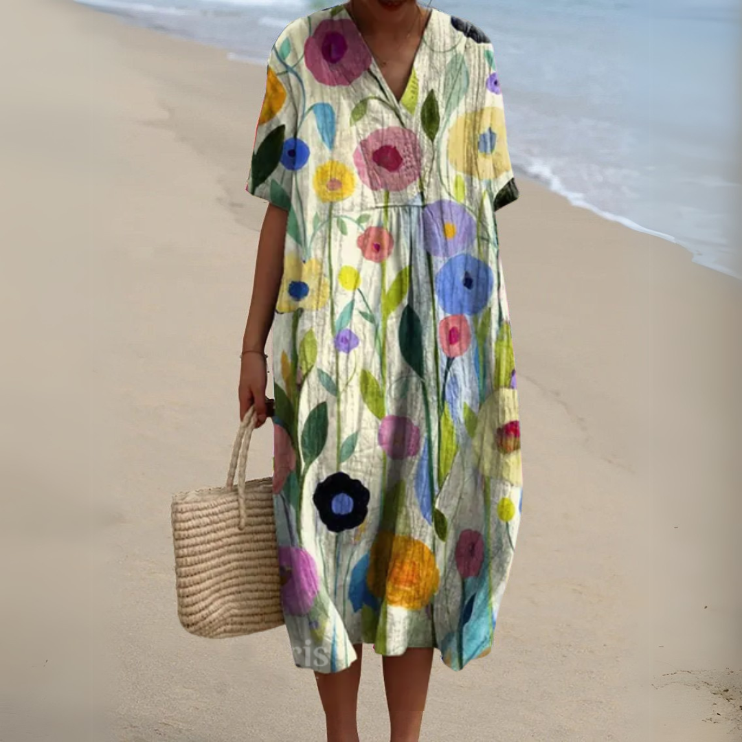 Adele | Painterly Floral V-Neck Dress