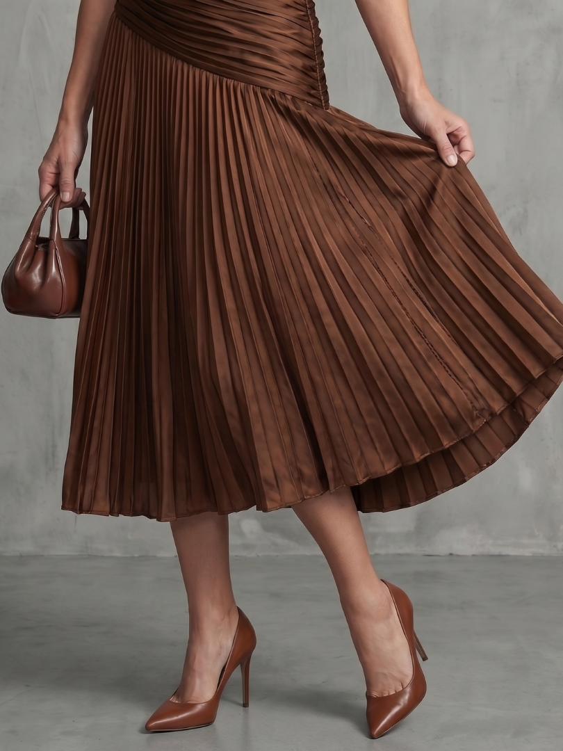 Marleigh | Pleated Pinstripe Midi Dress