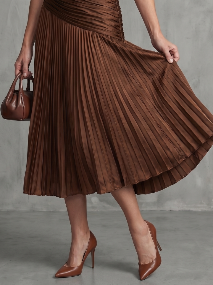 Marleigh | Pleated Pinstripe Midi Dress