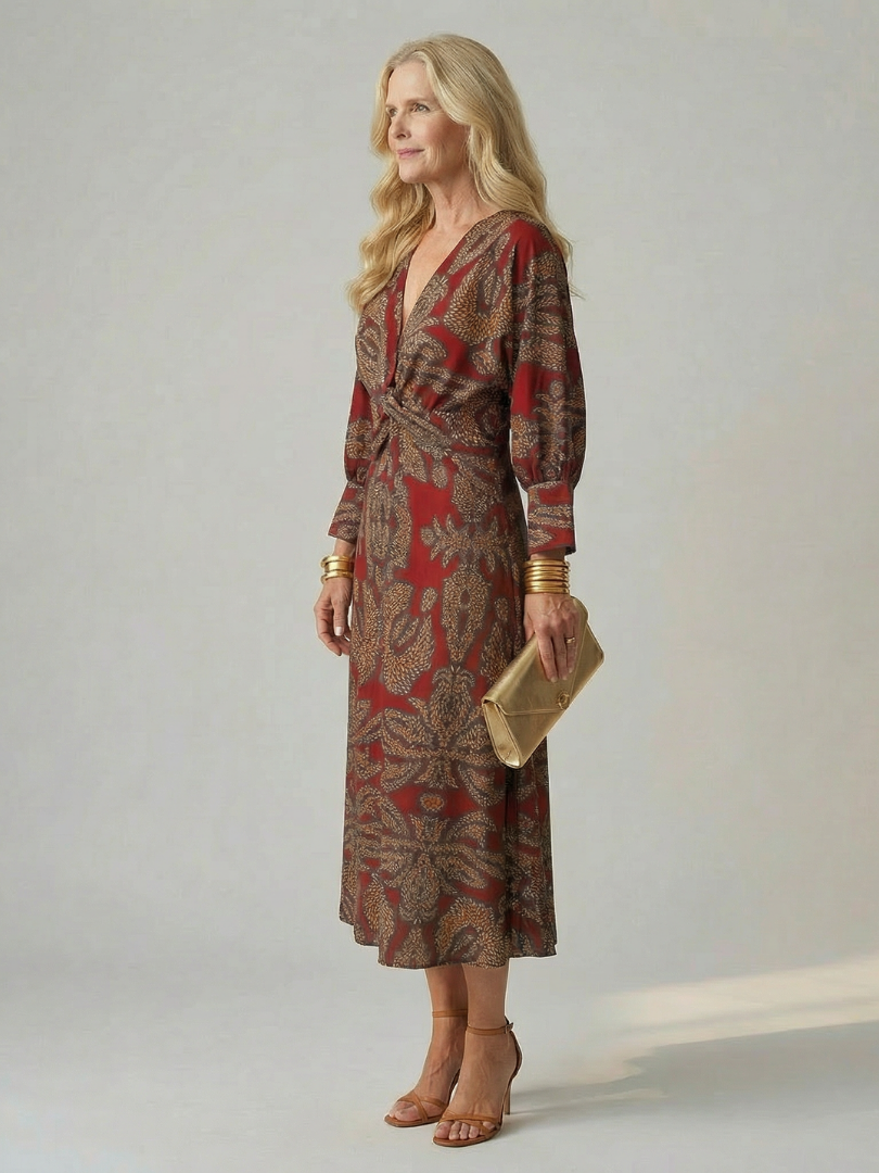 Corinna | Twist-Front Wrap Midi Dress