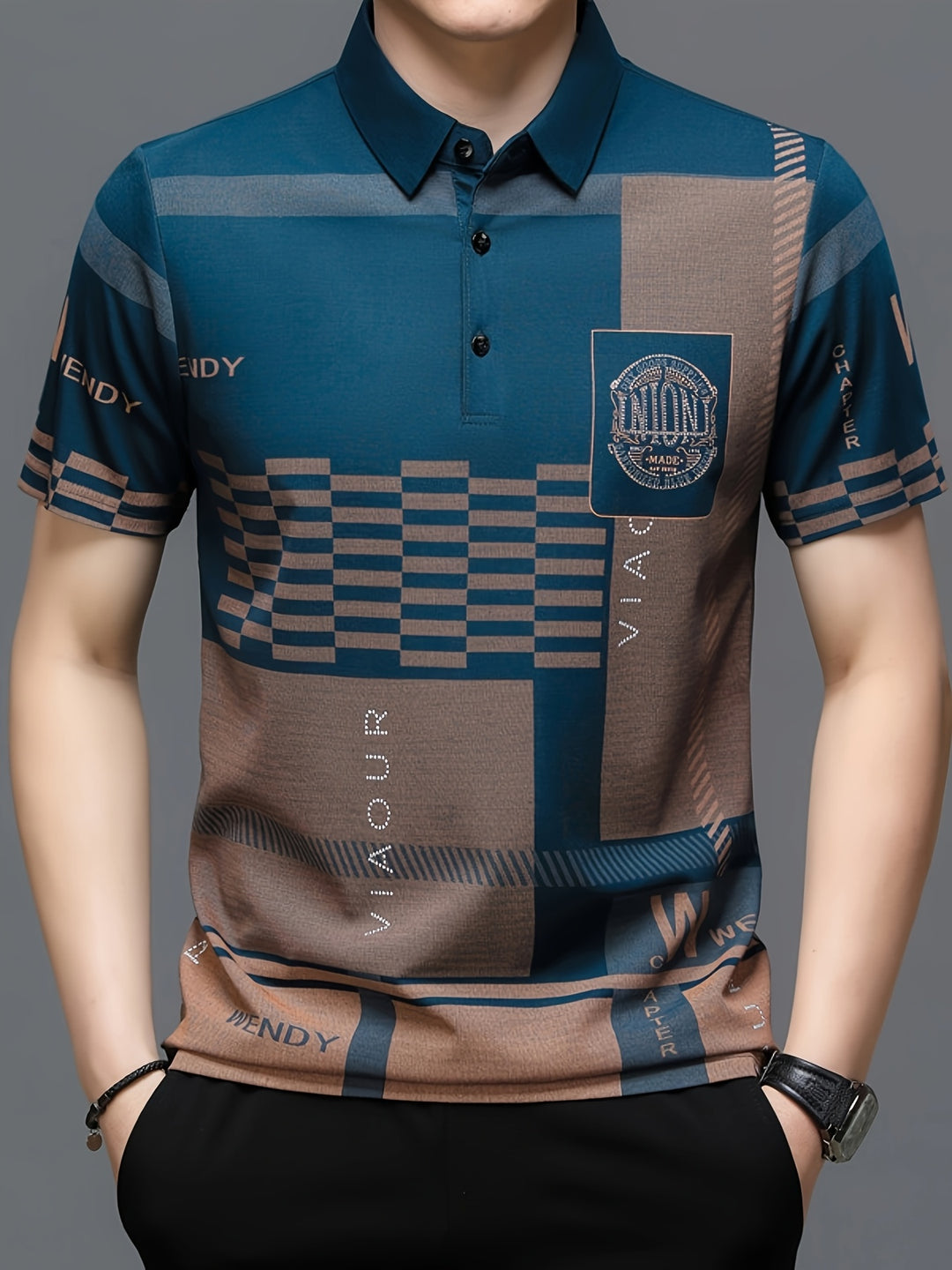 Harmon | Men's Colour-Block Geometric Knit Polo