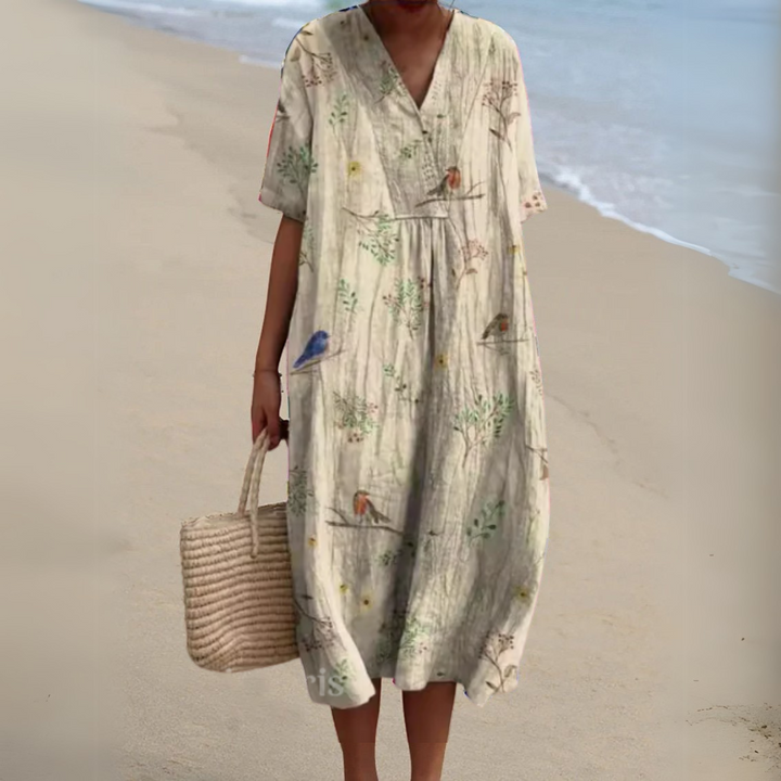 Adele | Painterly Floral V-Neck Dress