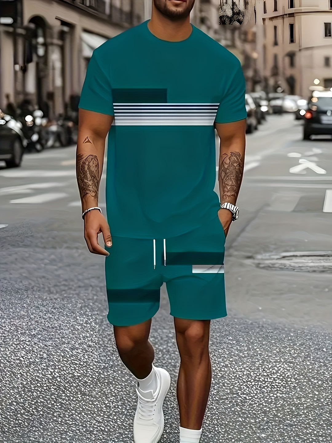 Trent | Men's Colour Block Crew Neck T-Shirt & Shorts Set