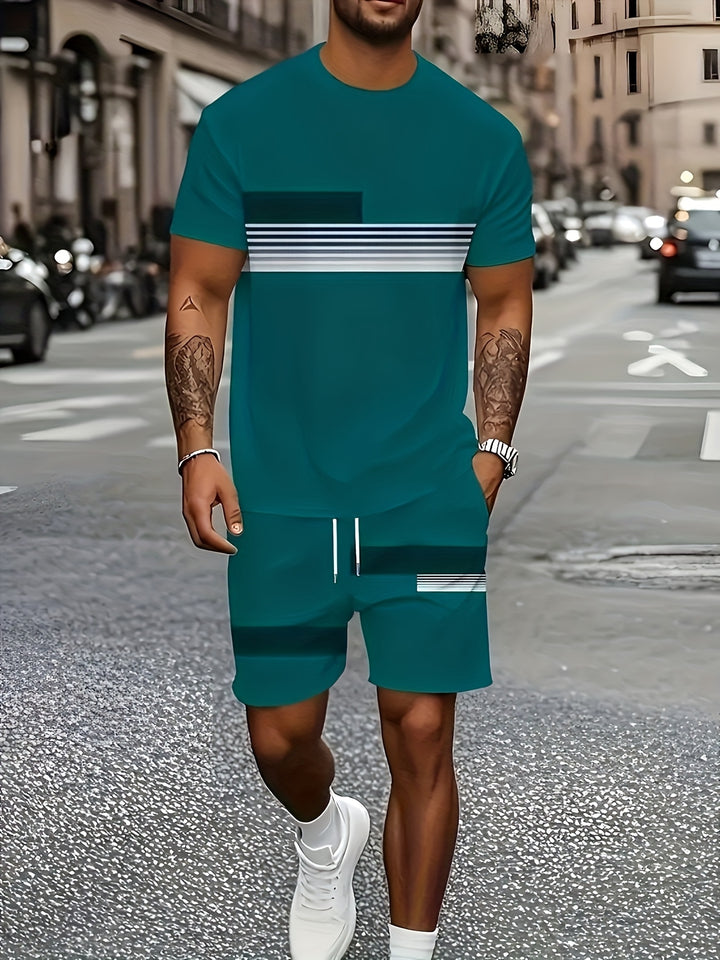 Trent | Men's Colour Block Crew Neck T-Shirt & Shorts Set