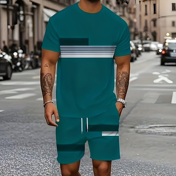 Trent | Men's Colour Block Crew Neck T-Shirt & Shorts Set