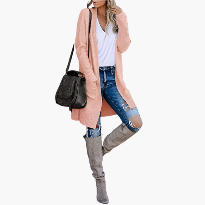 Renata | Long Open-Front Pocketed Cardigan