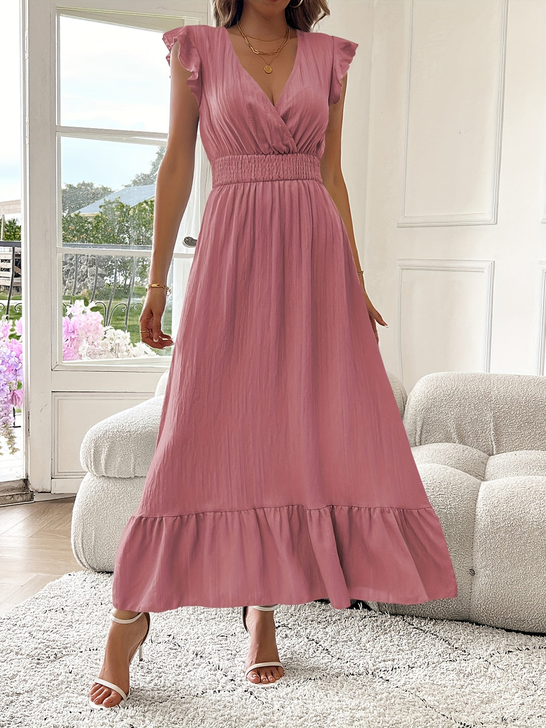 Seraphina | Ruffled V-Neck Midi Dress