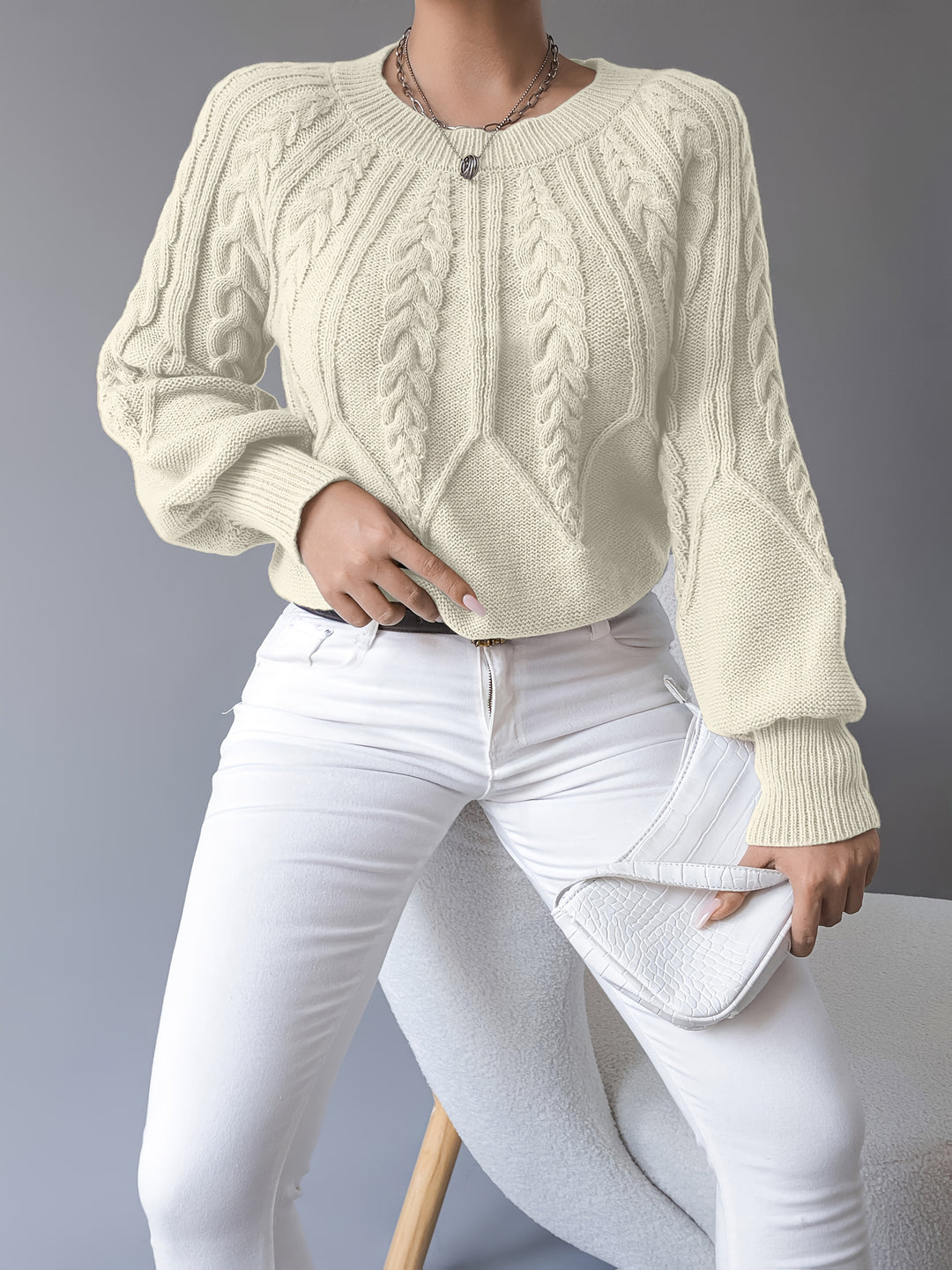 Waverly | Cable-Knit Lantern Sleeve Sweater