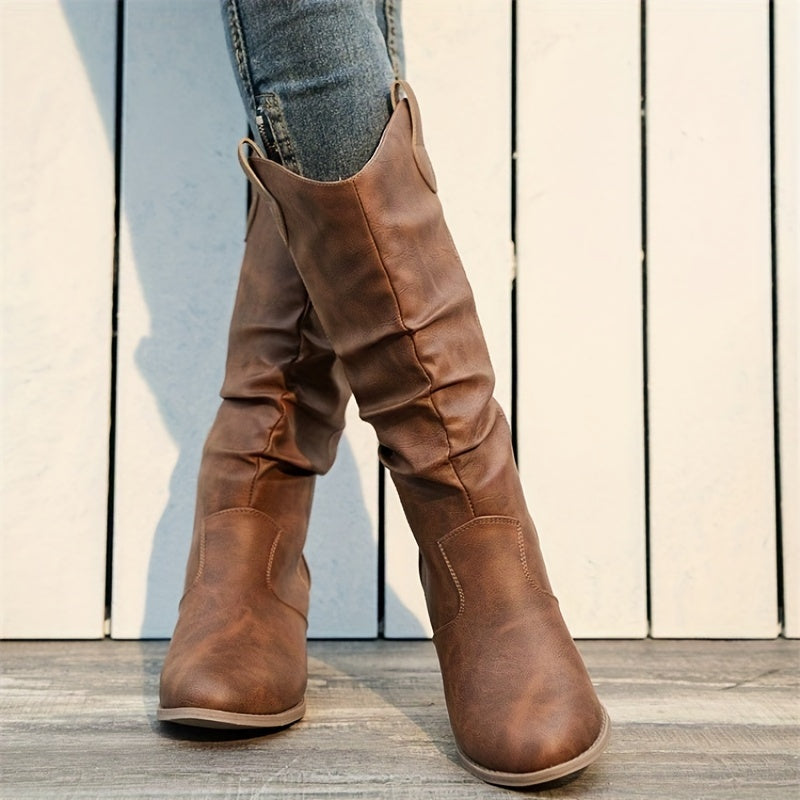 Nadia | Slouch Western Mid-Calf Boots