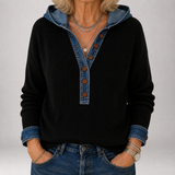 Linnet | Contrast-Trim Hooded Henley Sweater