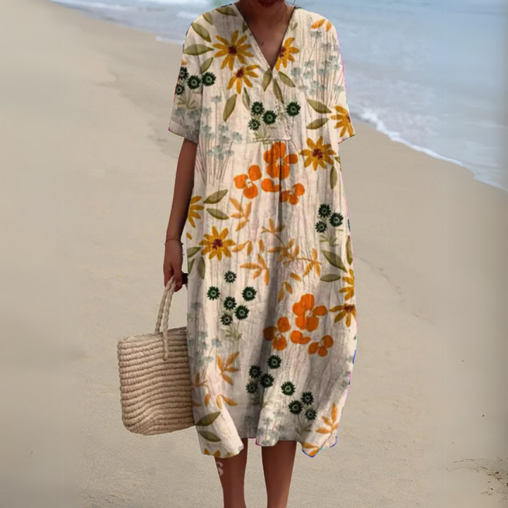 Adele | Painterly Floral V-Neck Dress