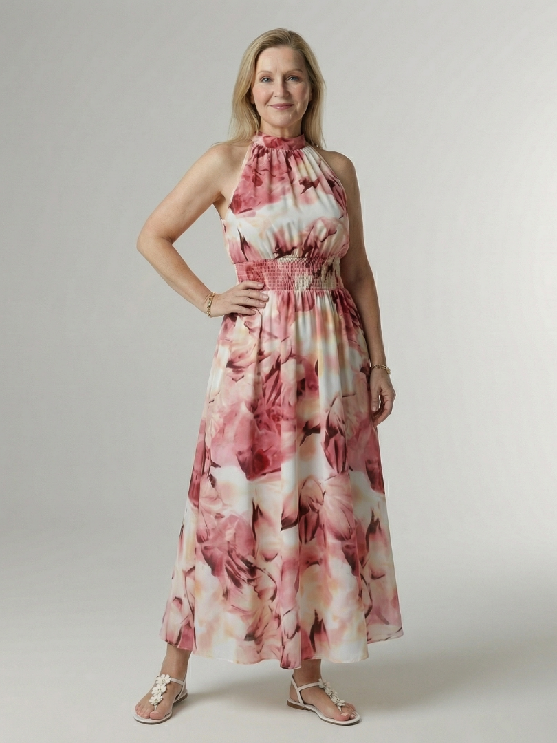Marlene | Gathered Halter Midi Dress