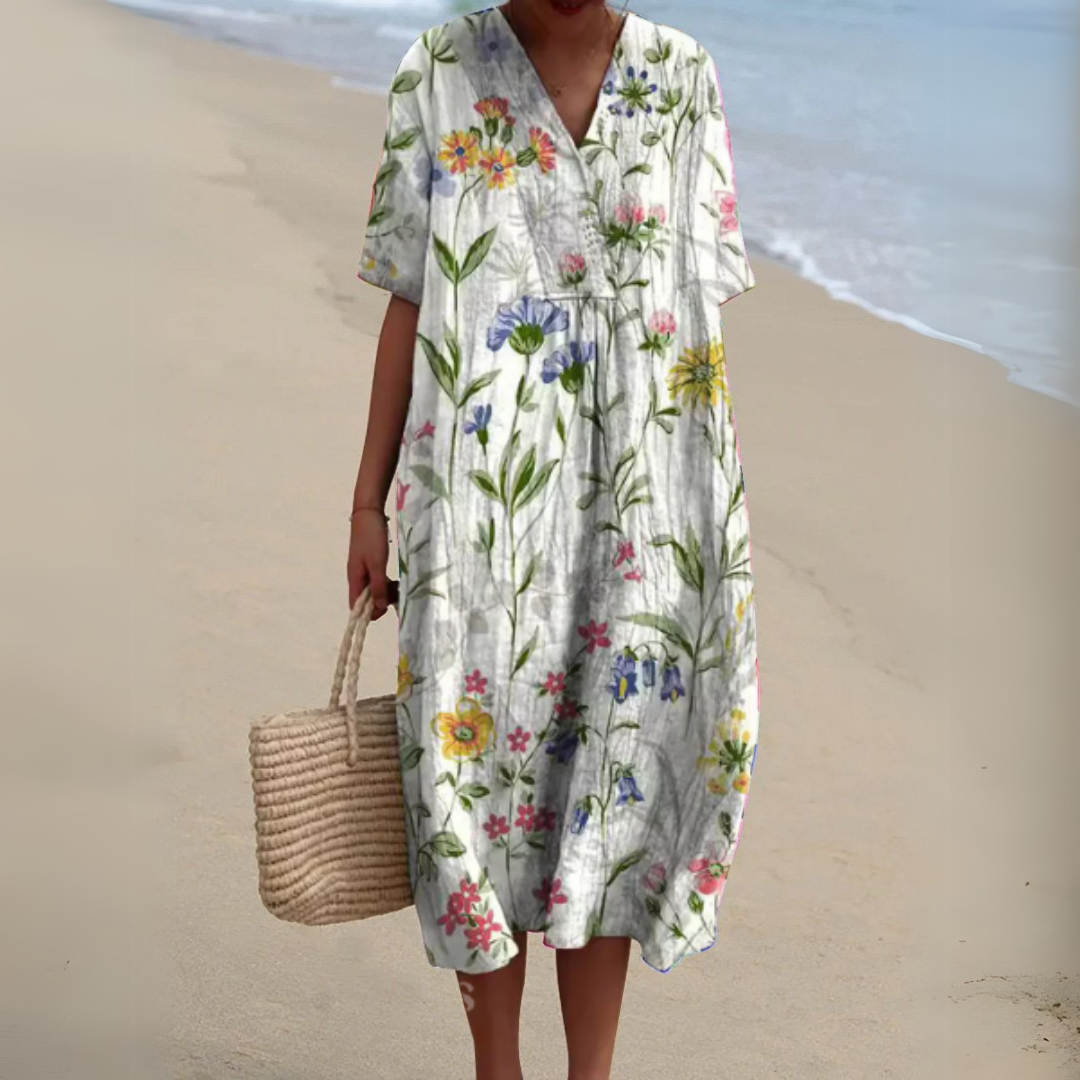 Adele | Painterly Floral V-Neck Dress