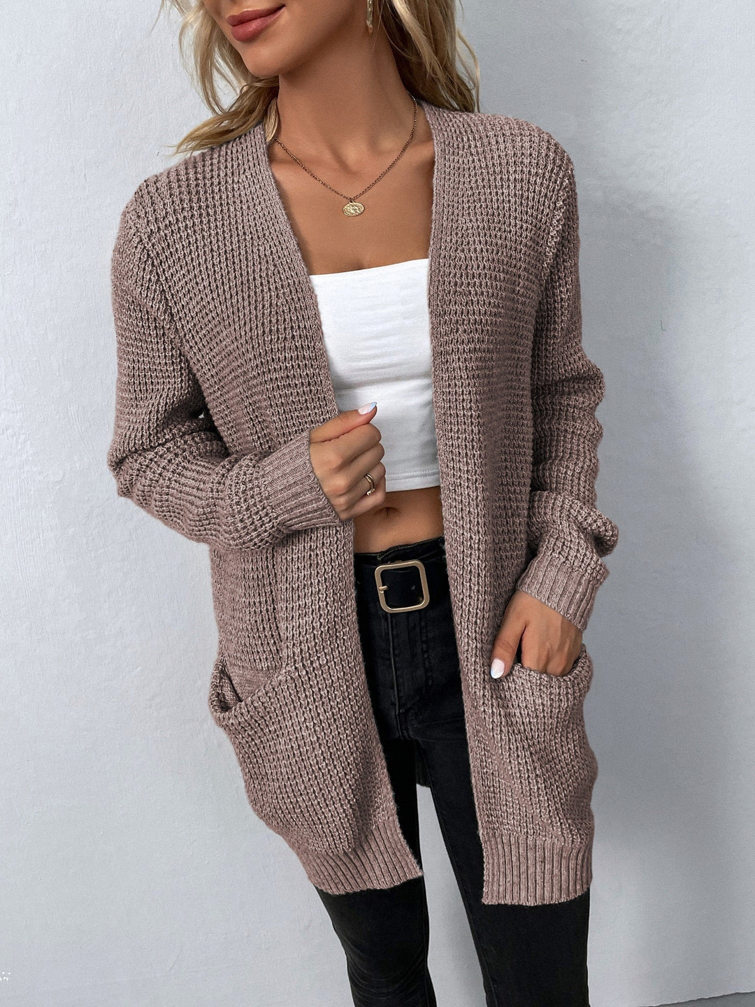 Theodora | Waffle-Knit Open Cardigan