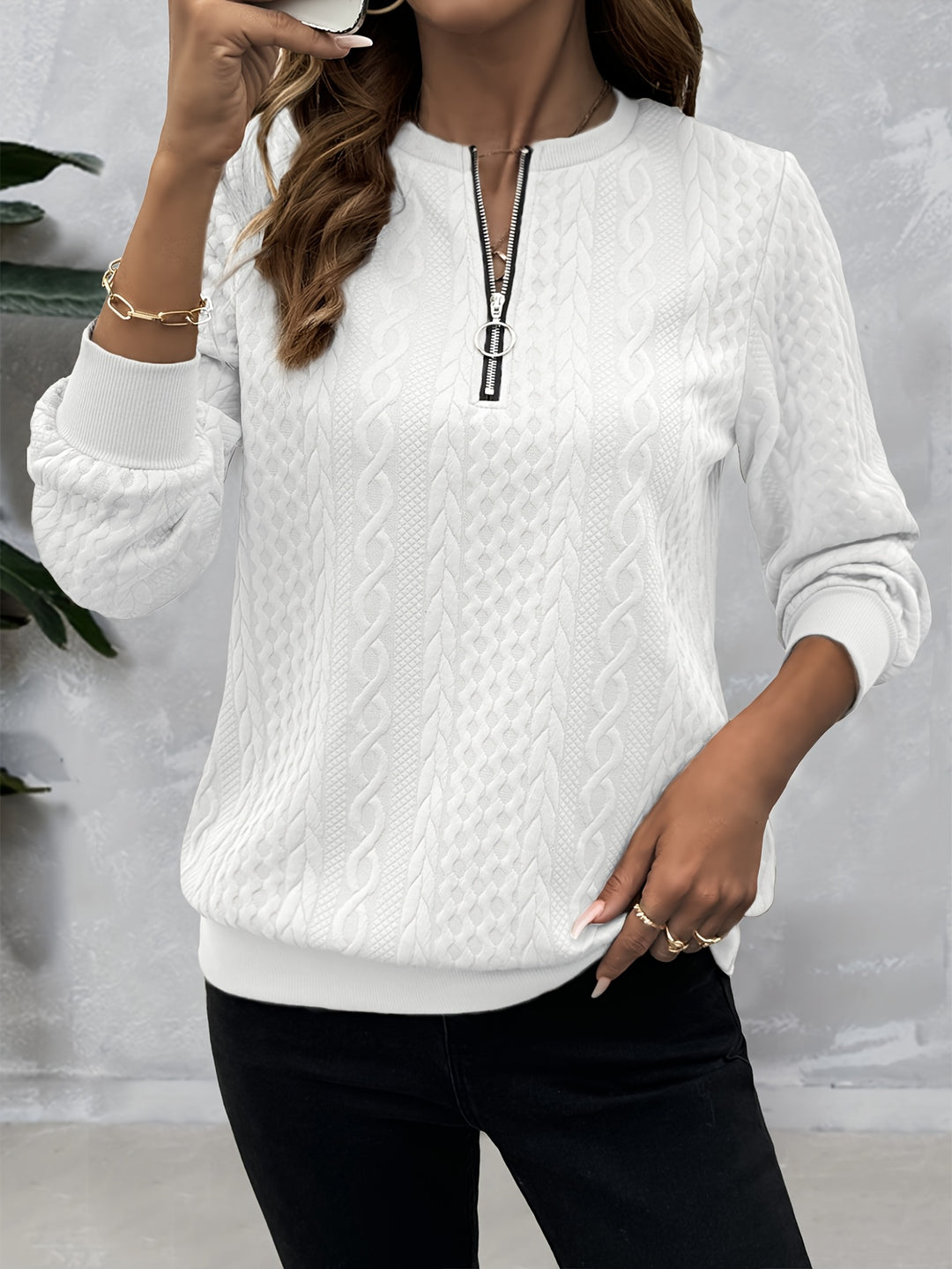 Corinne | Textured Half-Zip Sweatshirt