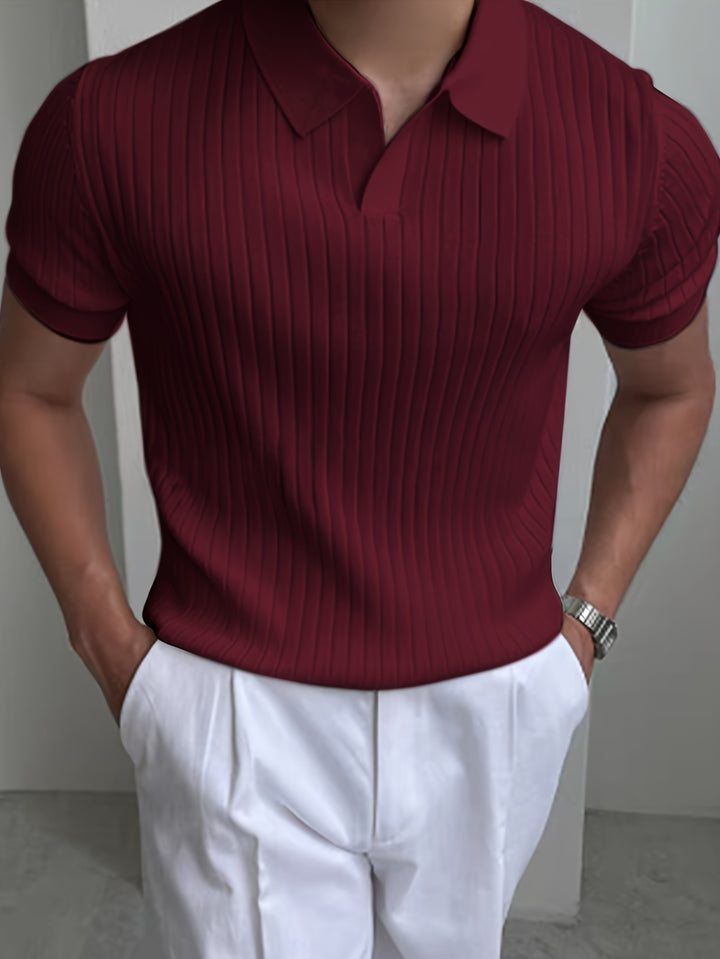 Lorenzo | Men's Ribbed Knit Open-Collar Polo