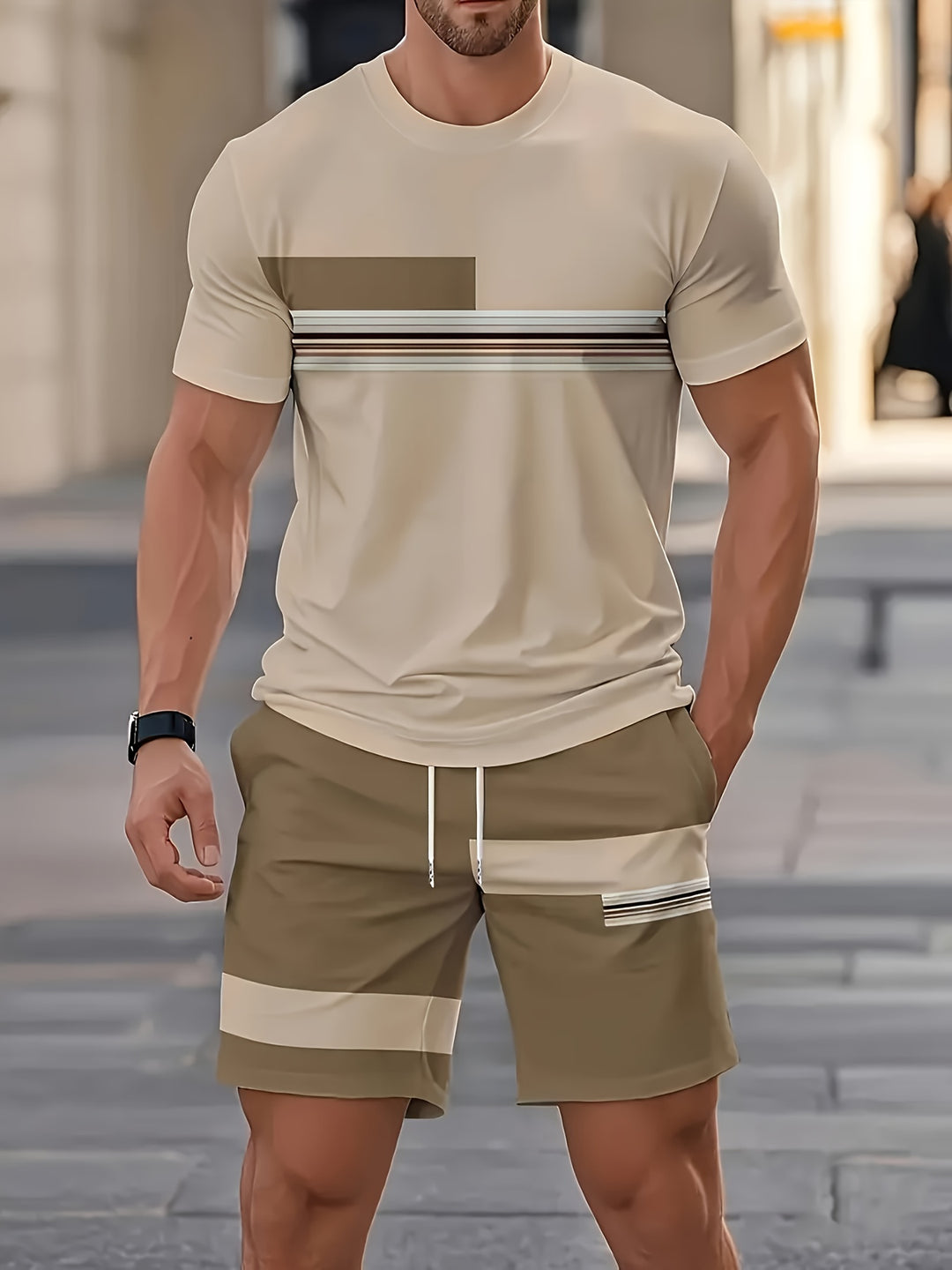 Trent | Men's Colour Block Crew Neck T-Shirt & Shorts Set