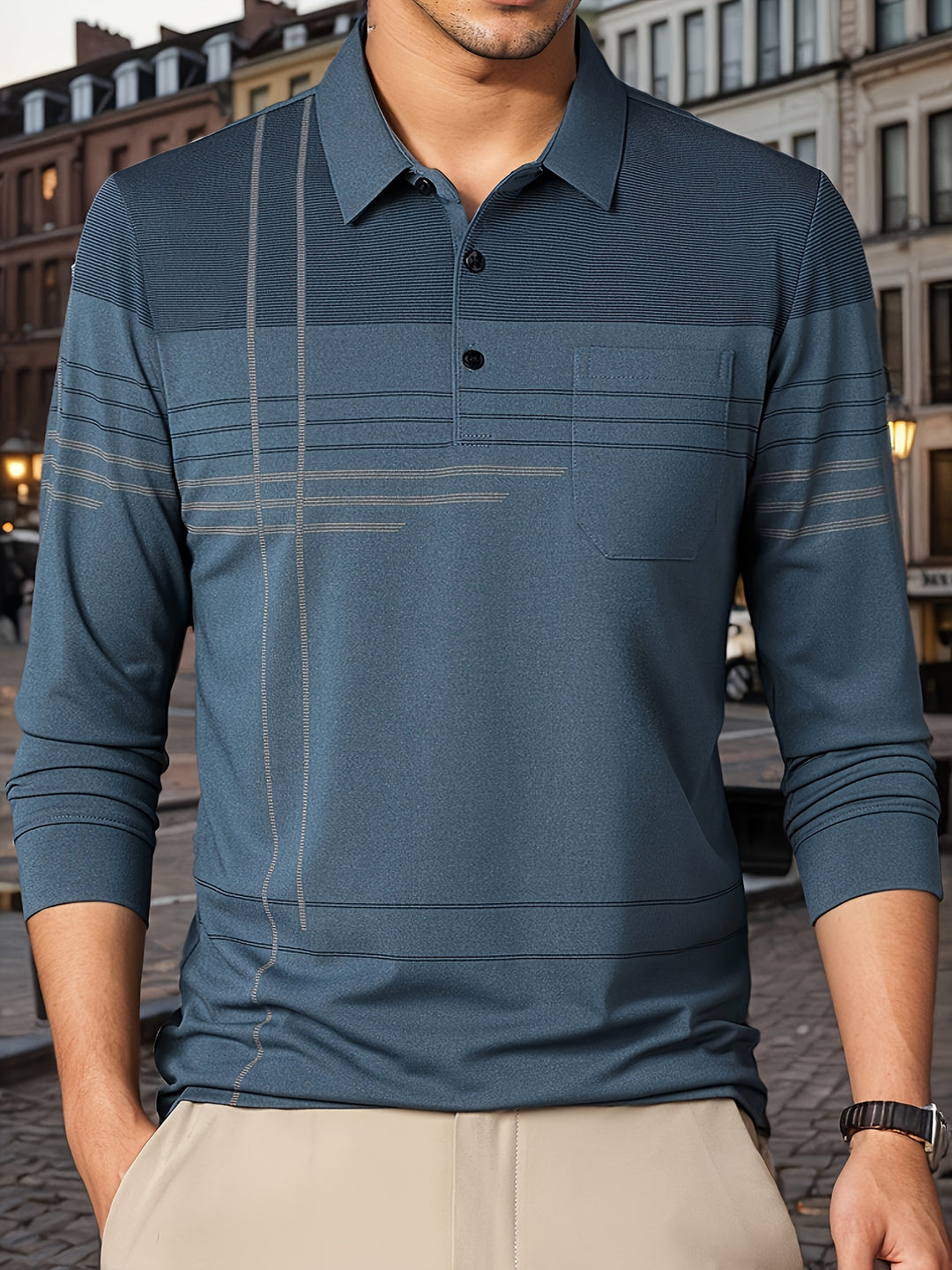 Barnett | Men's Contrast Panel Long Sleeve Polo