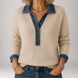 Simone | Contrast-Collar Ribbed Polo Sweater