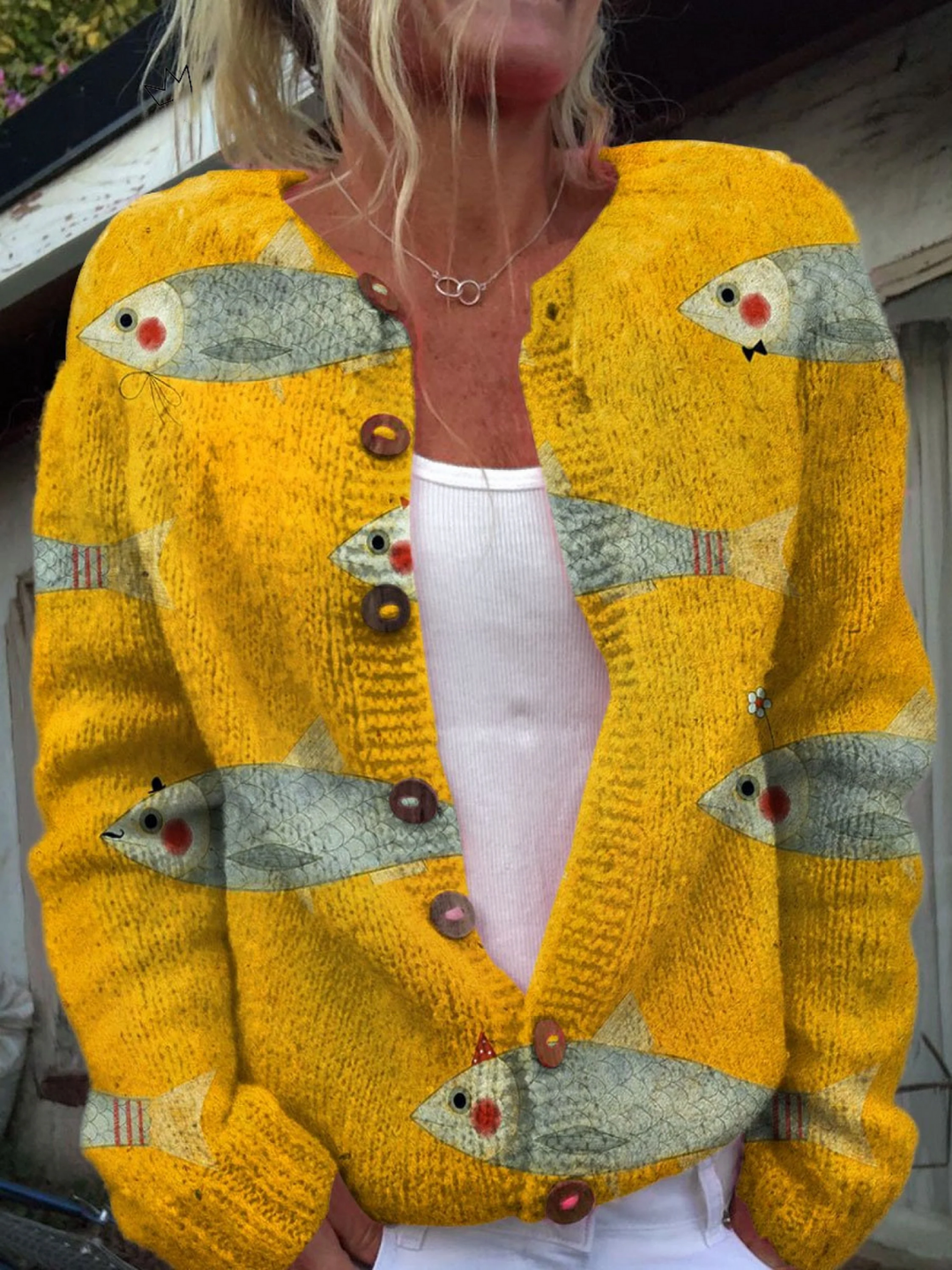 Tilda | Whimsical Fish-Print Cardigan