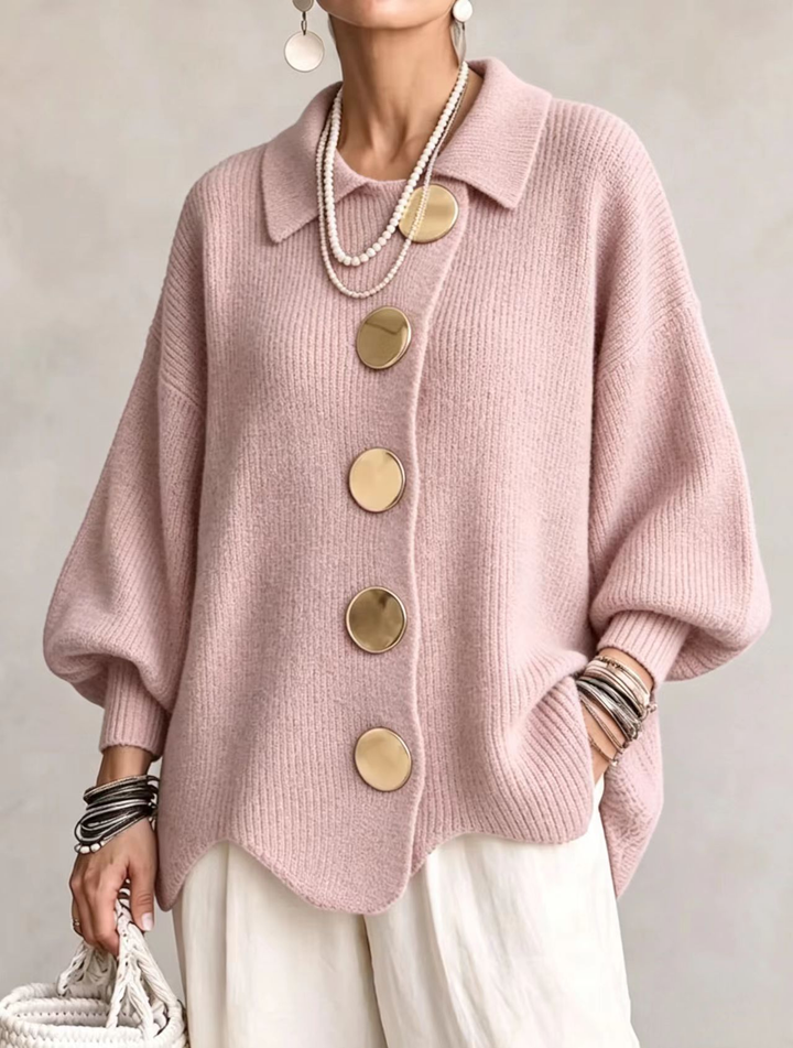 Fabienne | Oversized Collared Statement-Button Cardigan