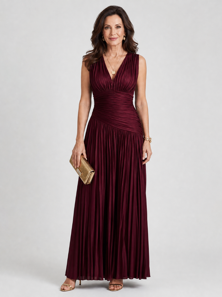 Sylvia | Sleeveless Pleated V-Neck Evening Dress