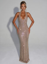 Lucinda | Shimmering Halter Maxi Dress
