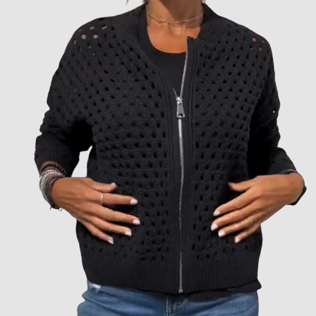 Mireille | Open-Weave Zip-Front Cardigan